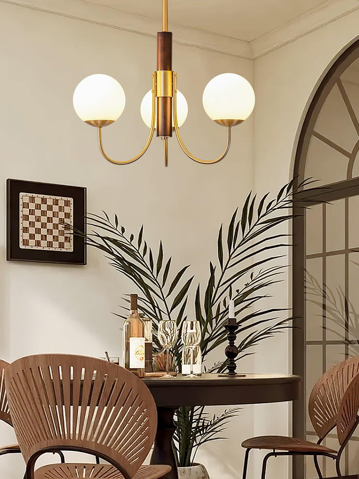 Lustre Chardon en noyer et laiton – vue 15