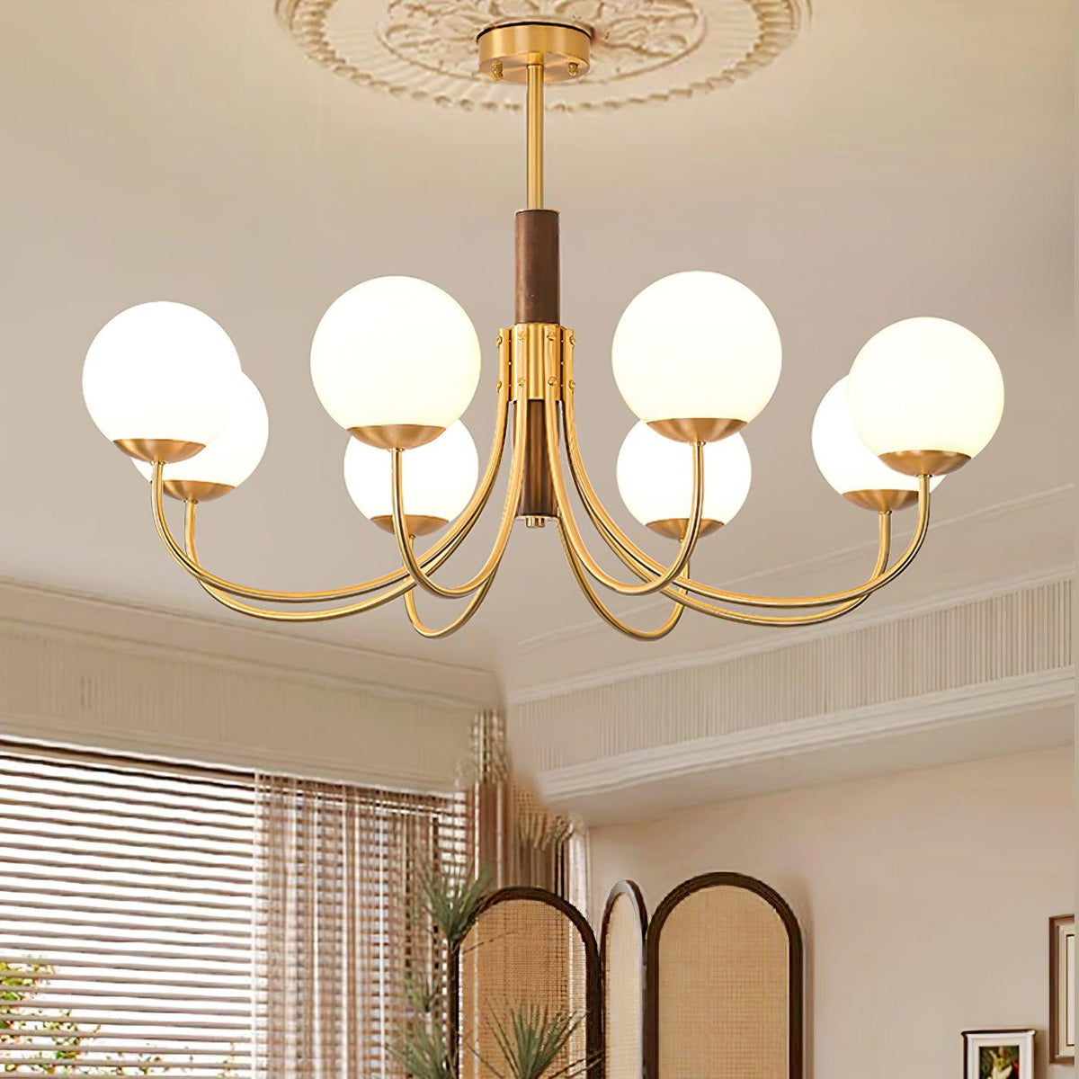 Lustre Chardon en noyer et laiton – vue 23