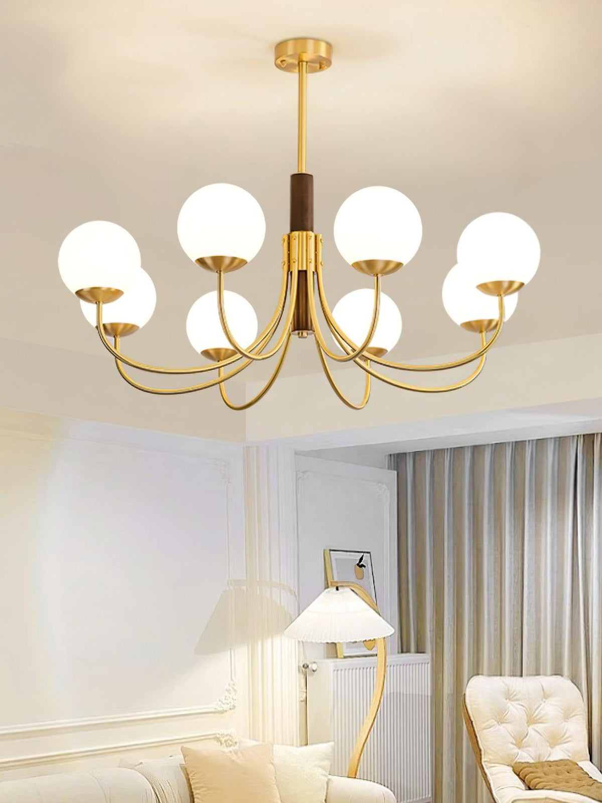 Lustre Chardon en noyer et laiton – vue 16