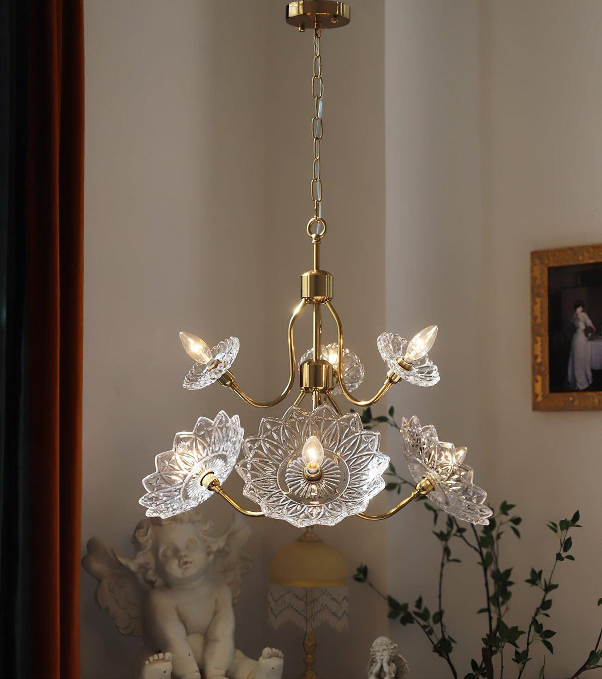 Lustre Deauville en verre et laiton – vue 27