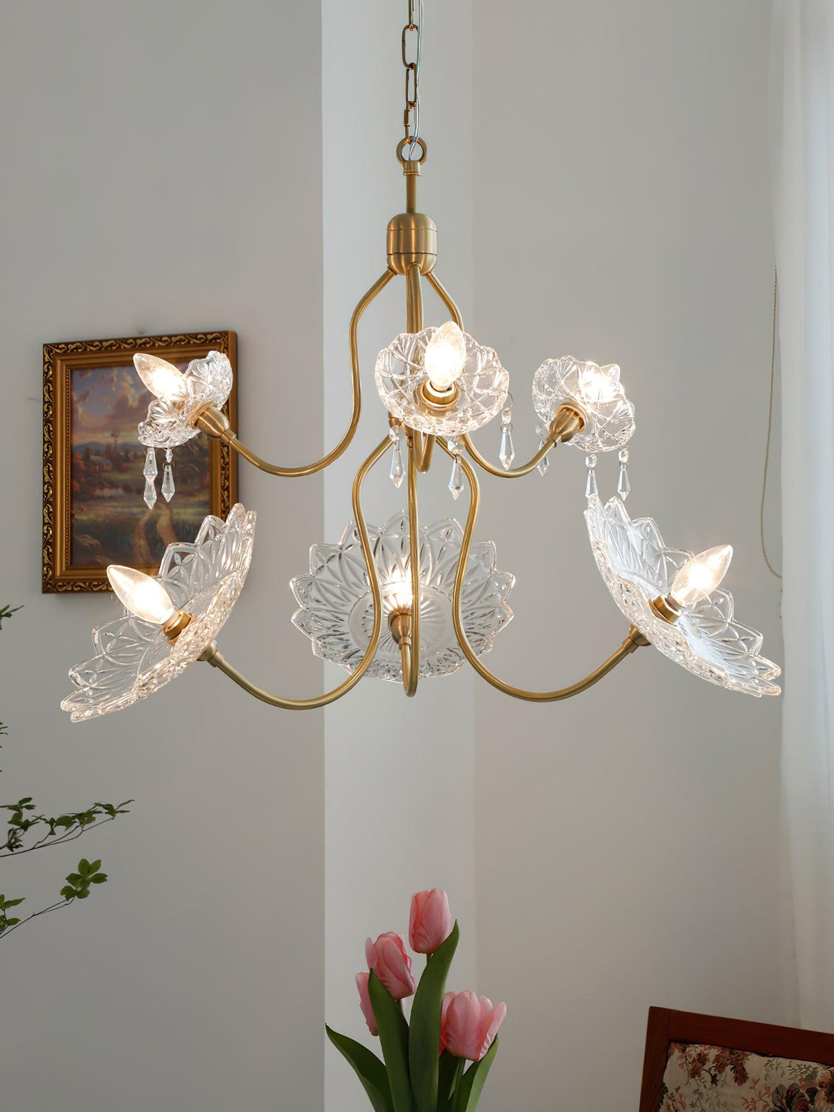 Lustre Deauville en verre et laiton – vue 2