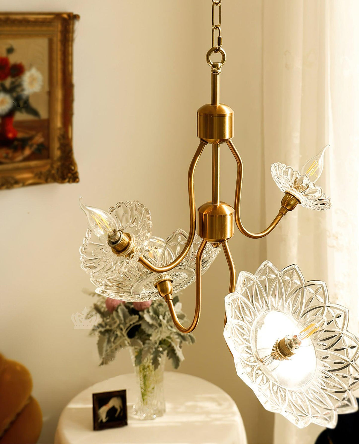 Lustre Deauville en verre et laiton – vue 6