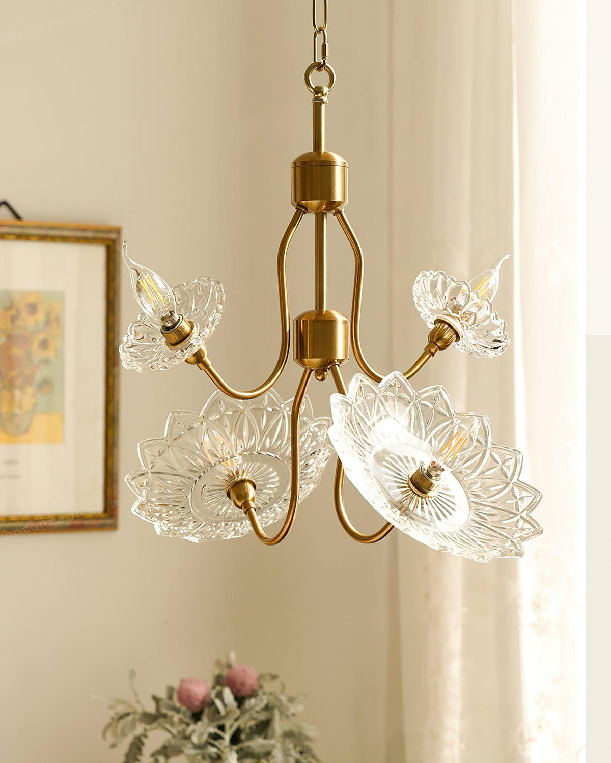 Lustre Deauville en verre et laiton – vue 7