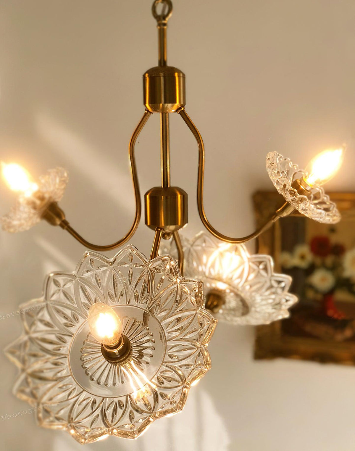 Lustre Deauville en verre et laiton – vue 9