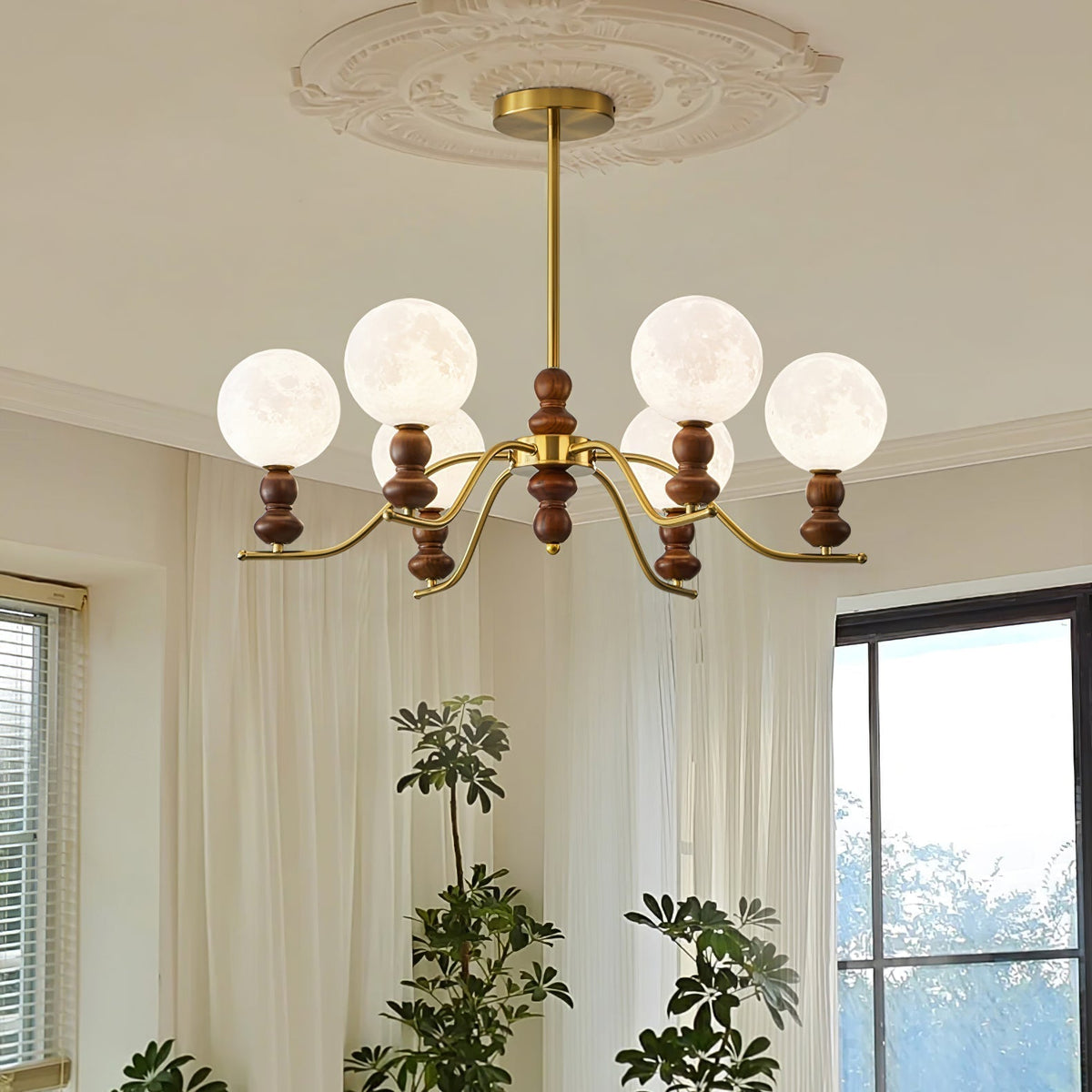 Lustre Babette en bois et laiton – vue 12