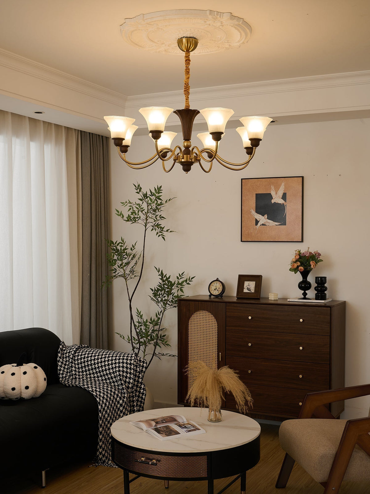 Lustre Odyssée en verre et bois – vue 17