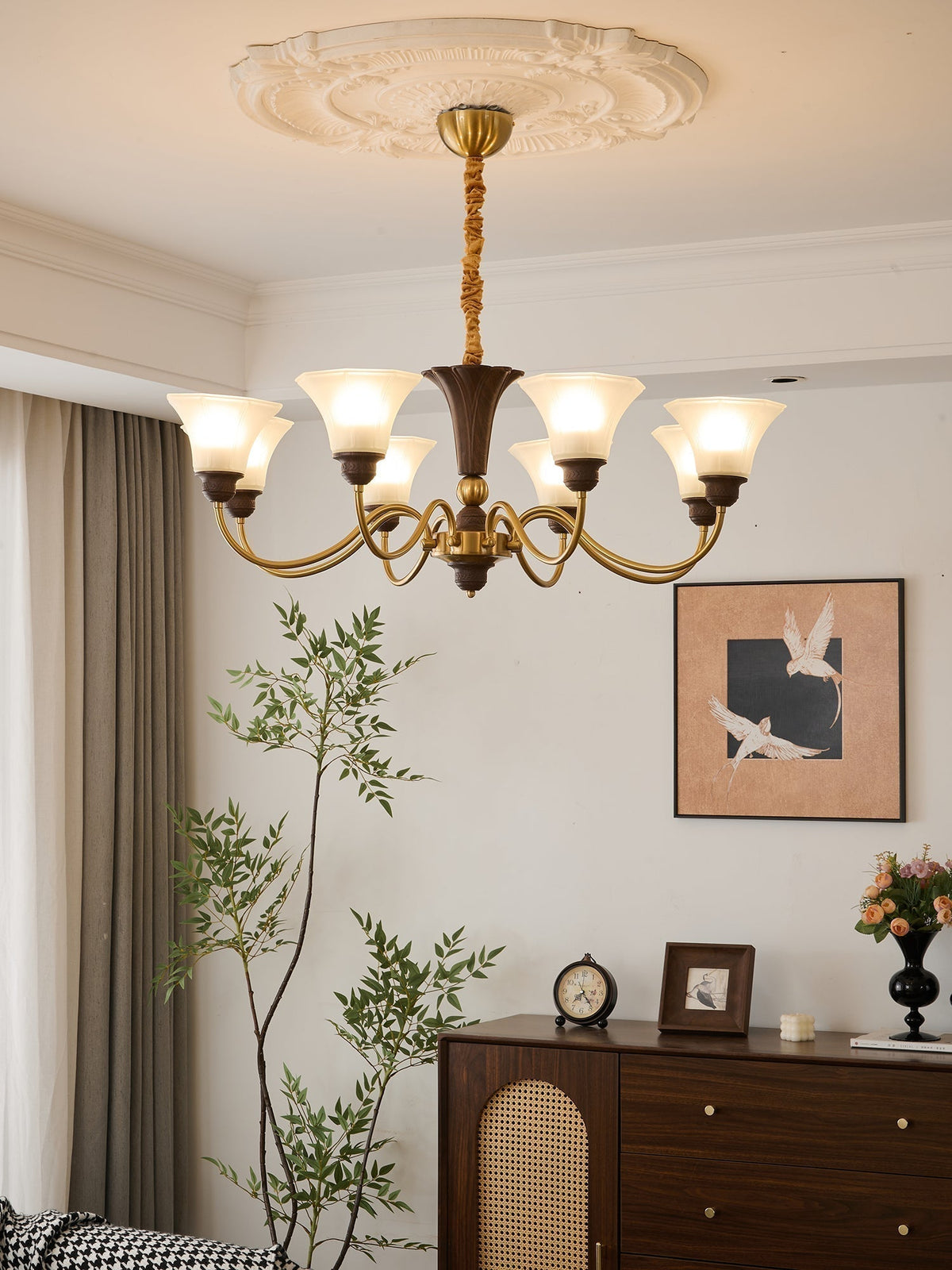 Lustre Odyssée en verre et bois – vue 9