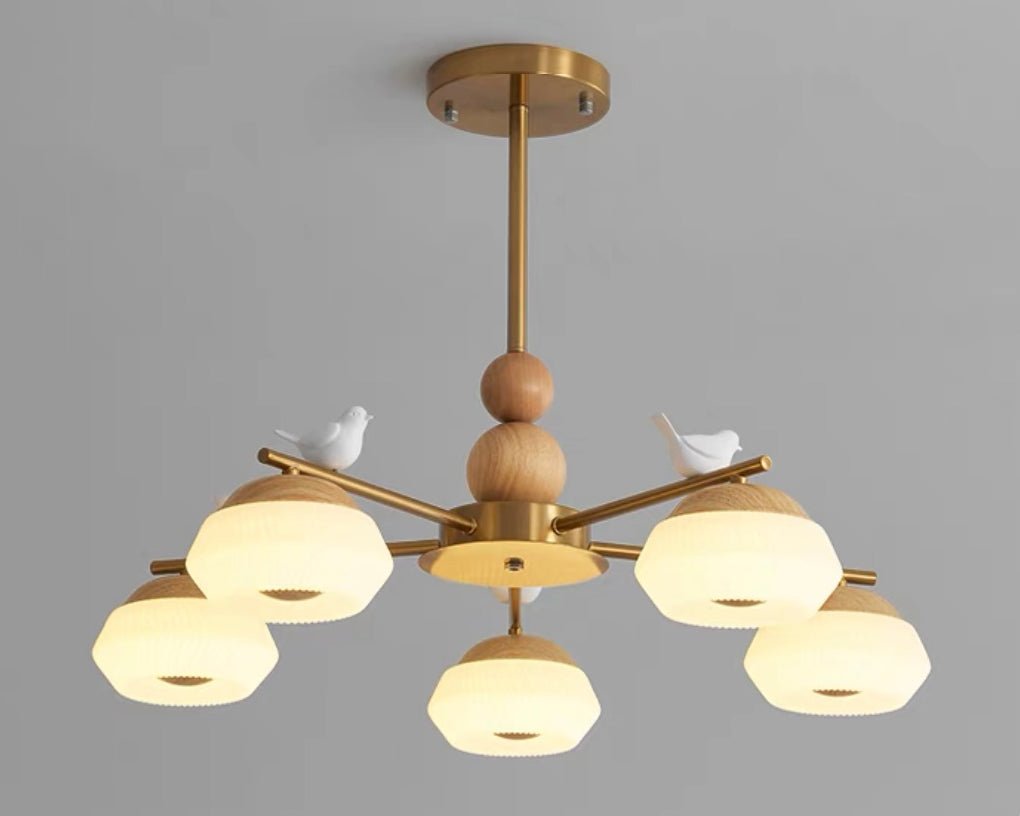 Lustre Astrolabe en laiton et chêne – vue 9