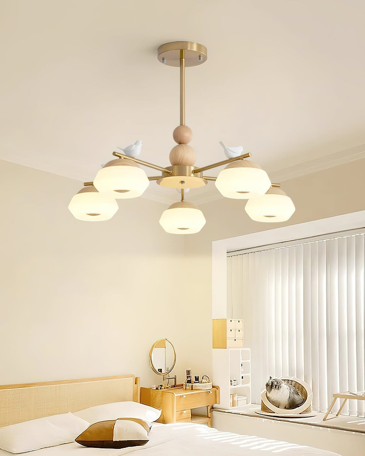 Lustre Astrolabe en laiton et chêne – vue 4