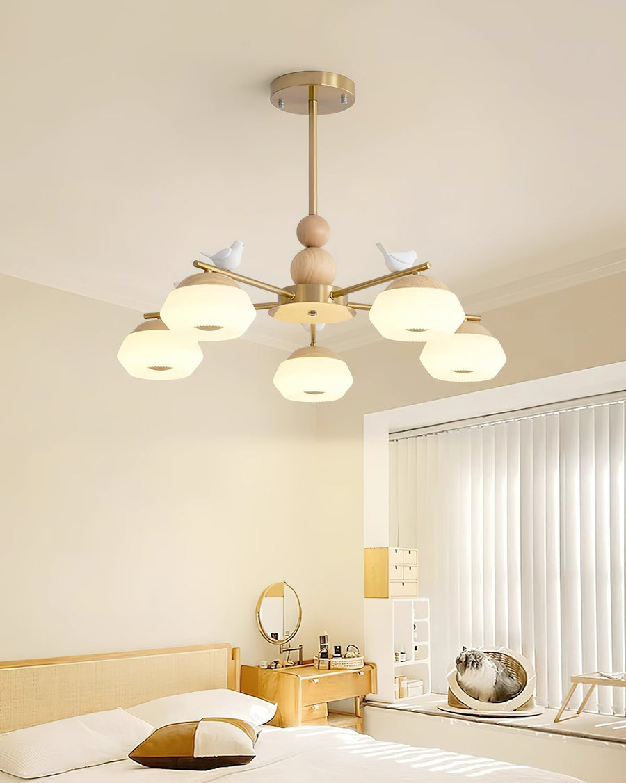 Lustre Astrolabe en laiton et chêne – vue 4