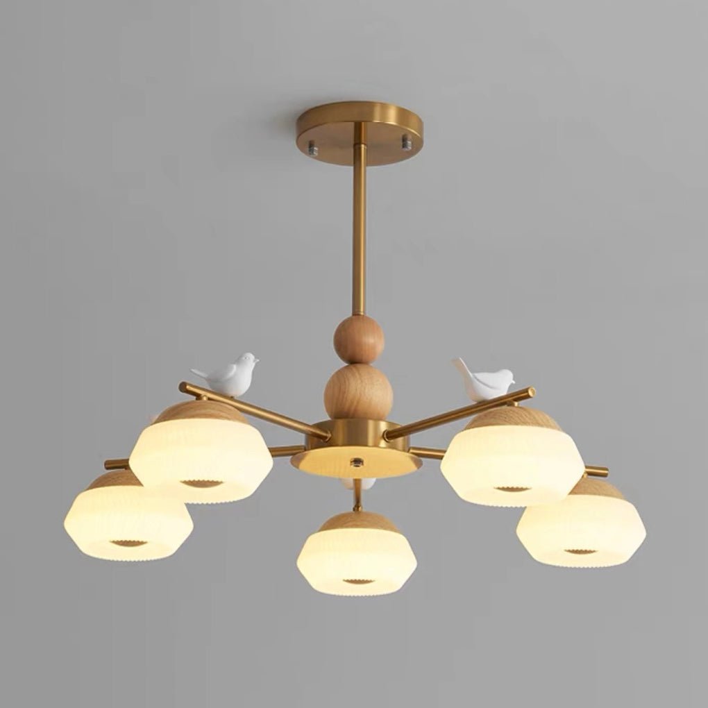 Lustre Astrolabe en laiton et chêne – vue 12