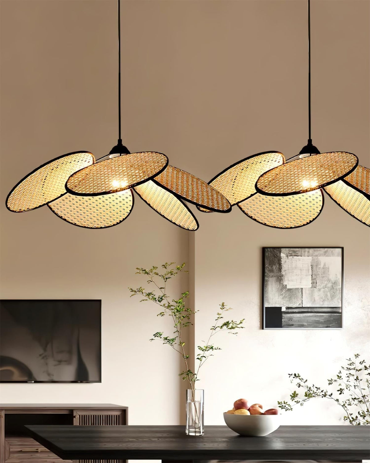 Suspension Solène en rotin et tissu – vue 10