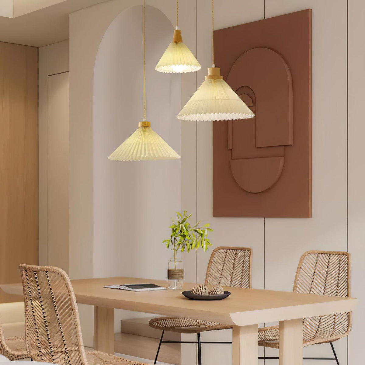 Suspension Lotus en bois et tissu – vue 2