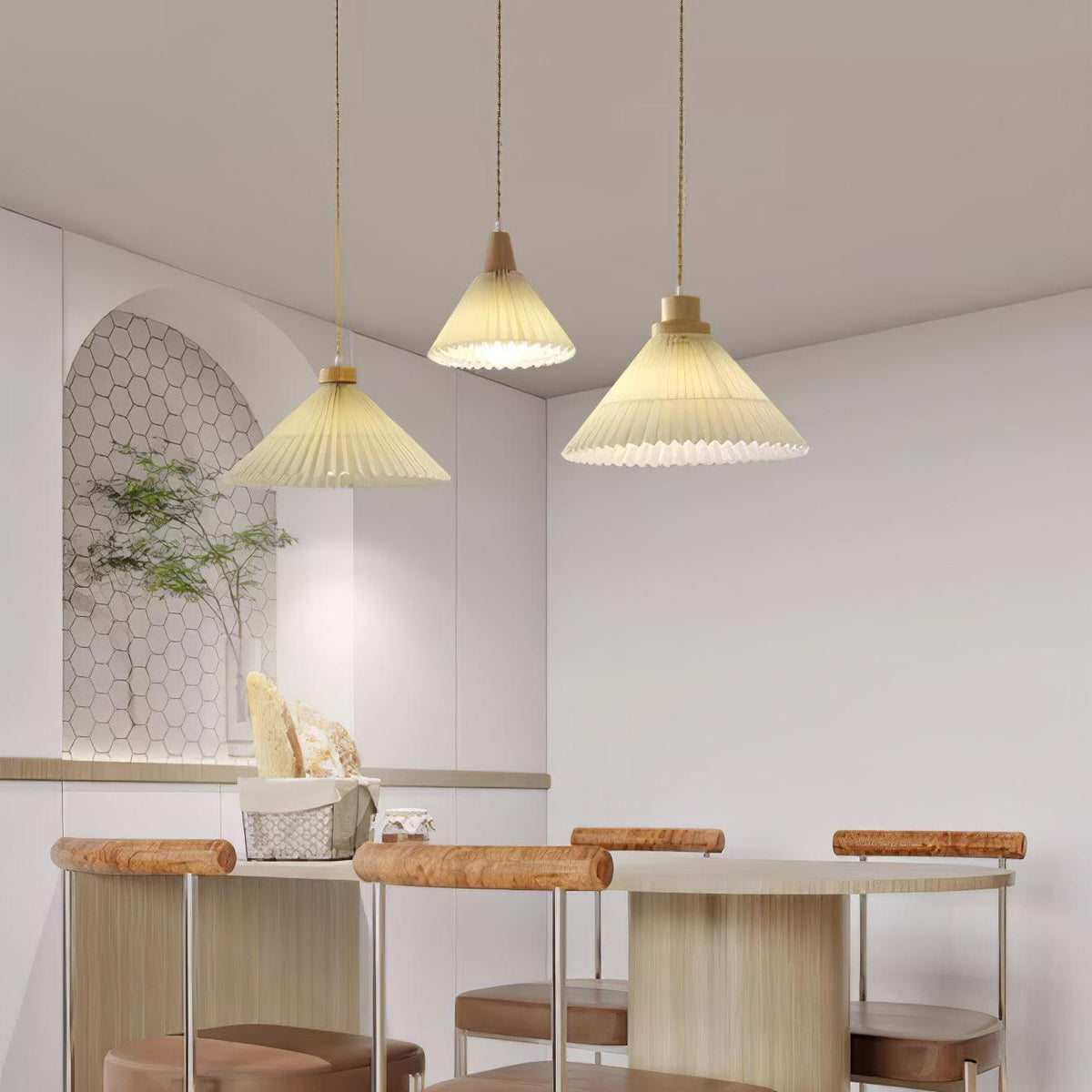 Suspension Lotus en bois et tissu – vue 5