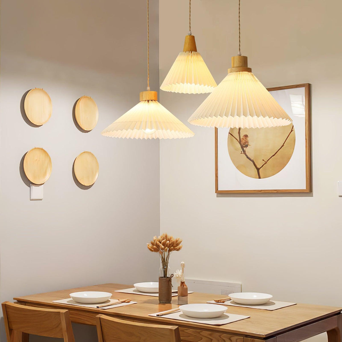 Suspension Lotus en bois et tissu – vue 4