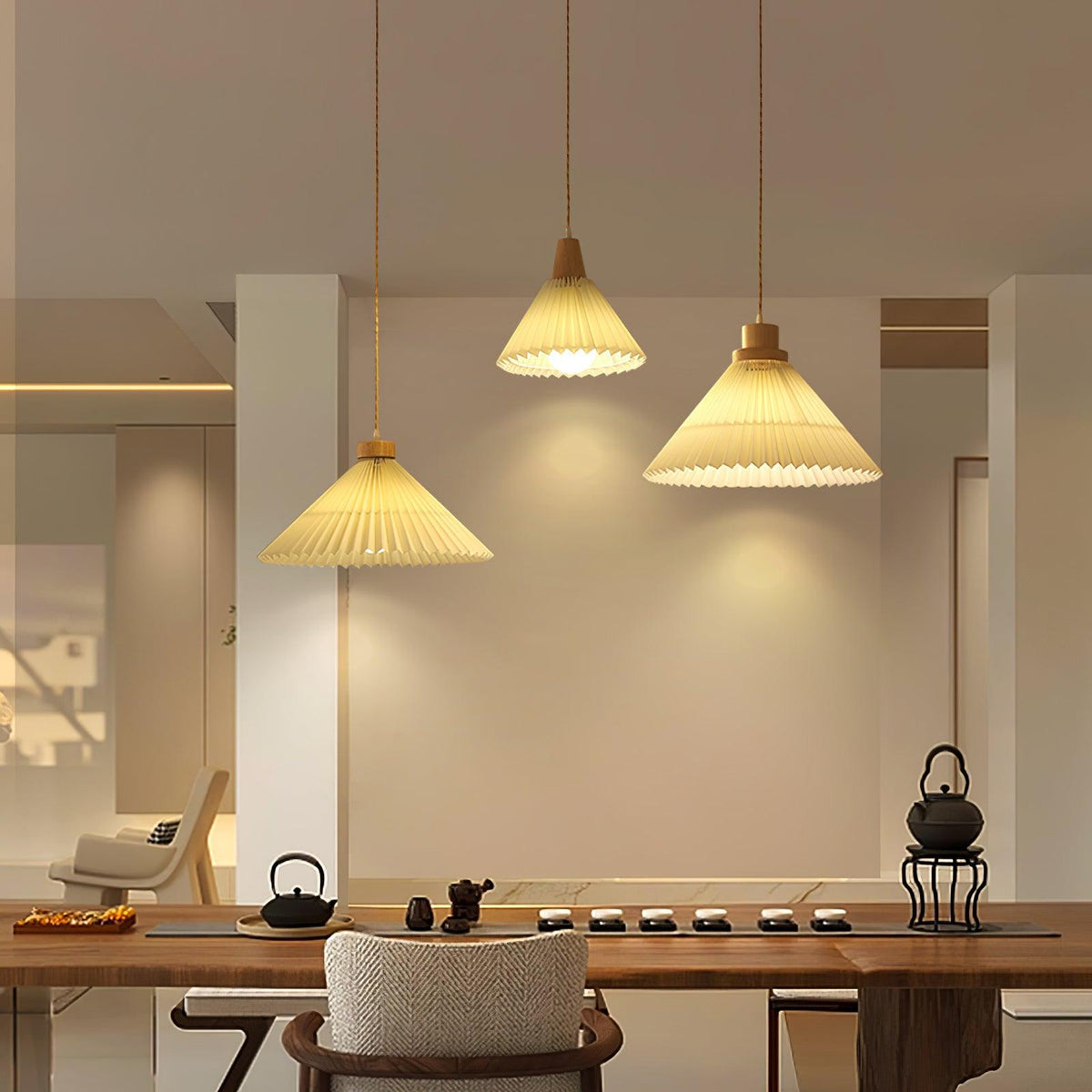 Suspension Lotus en bois et tissu – vue 29