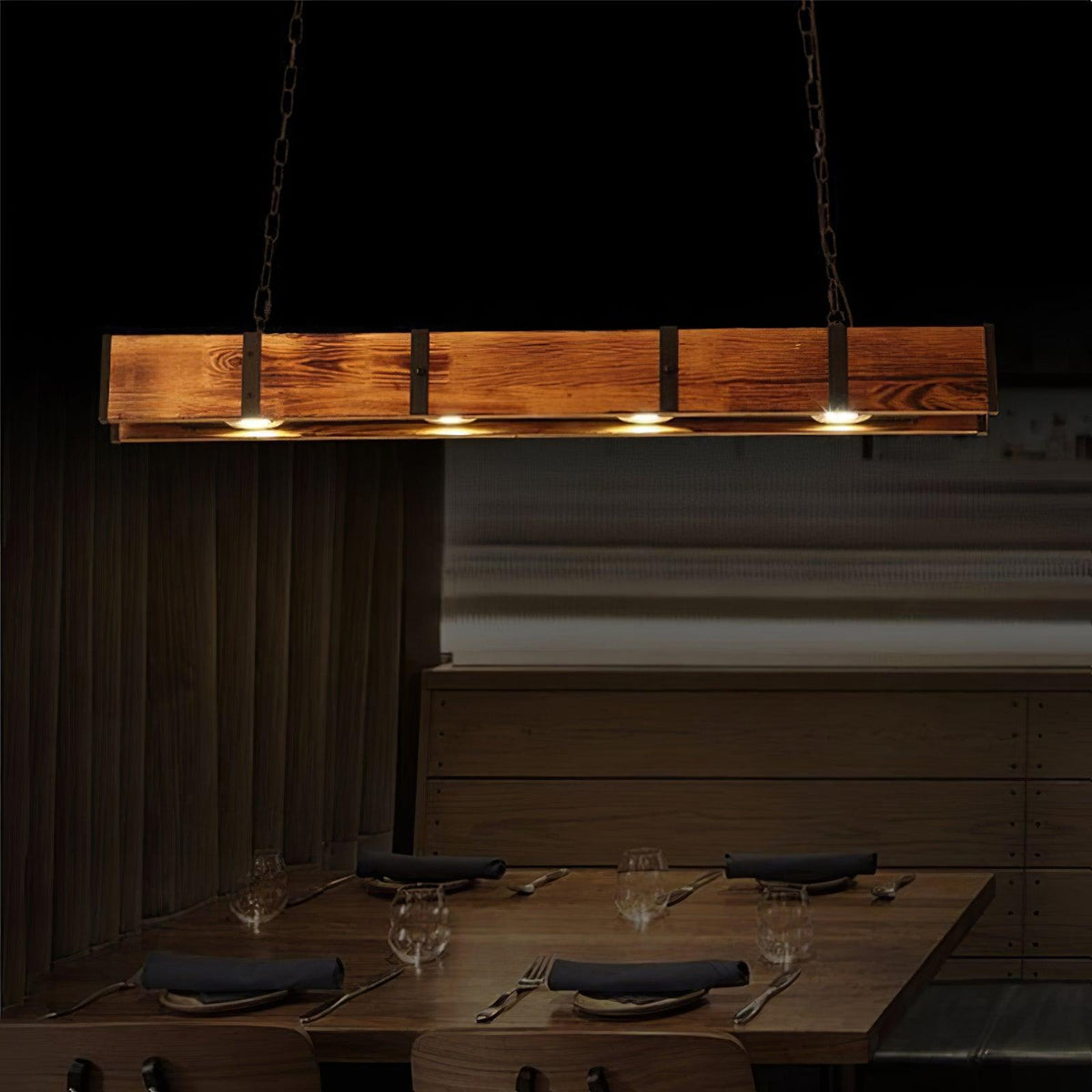 Lustre Lacanau en bois et fer – vue 4