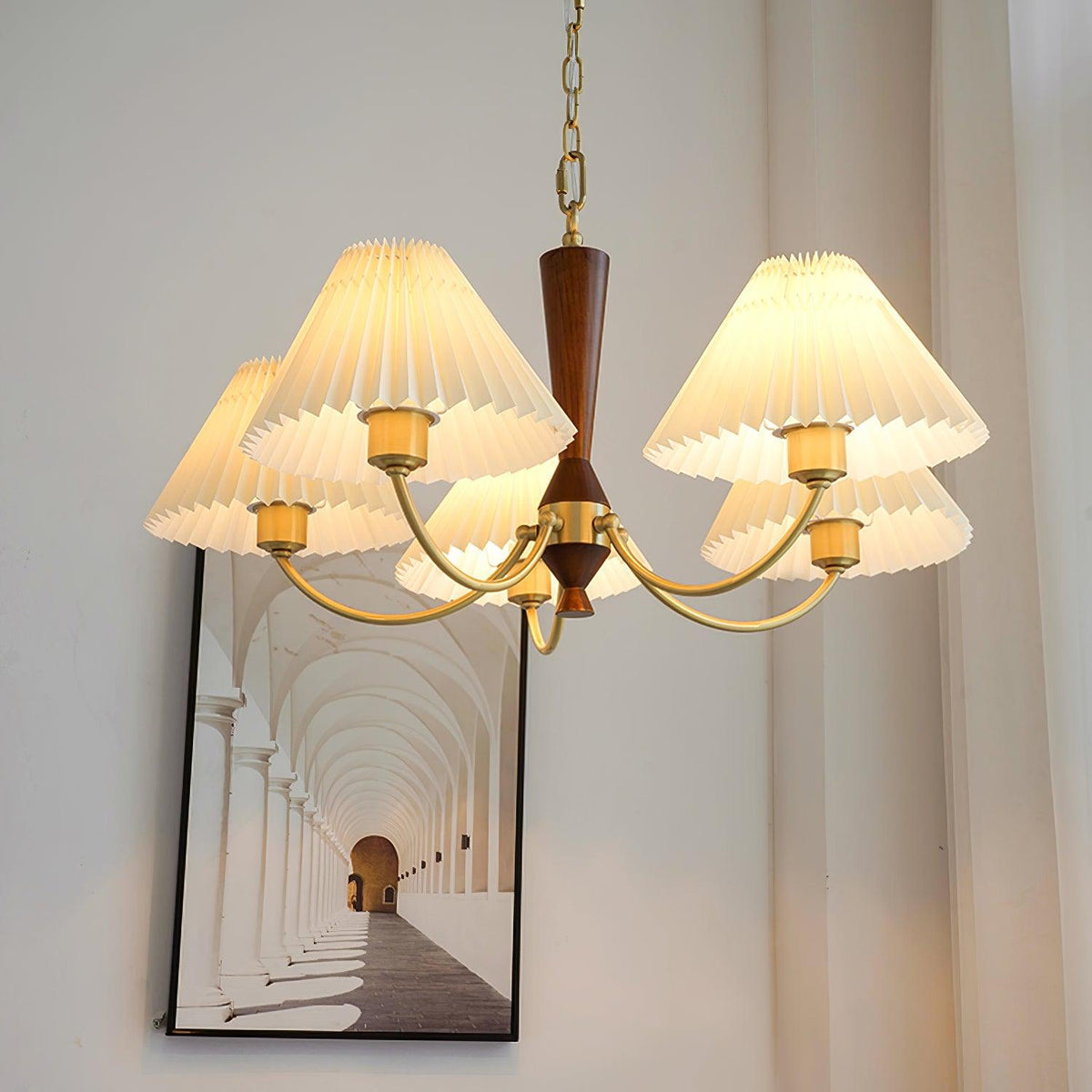 Lustre Primevère en noyer et laiton – vue 13