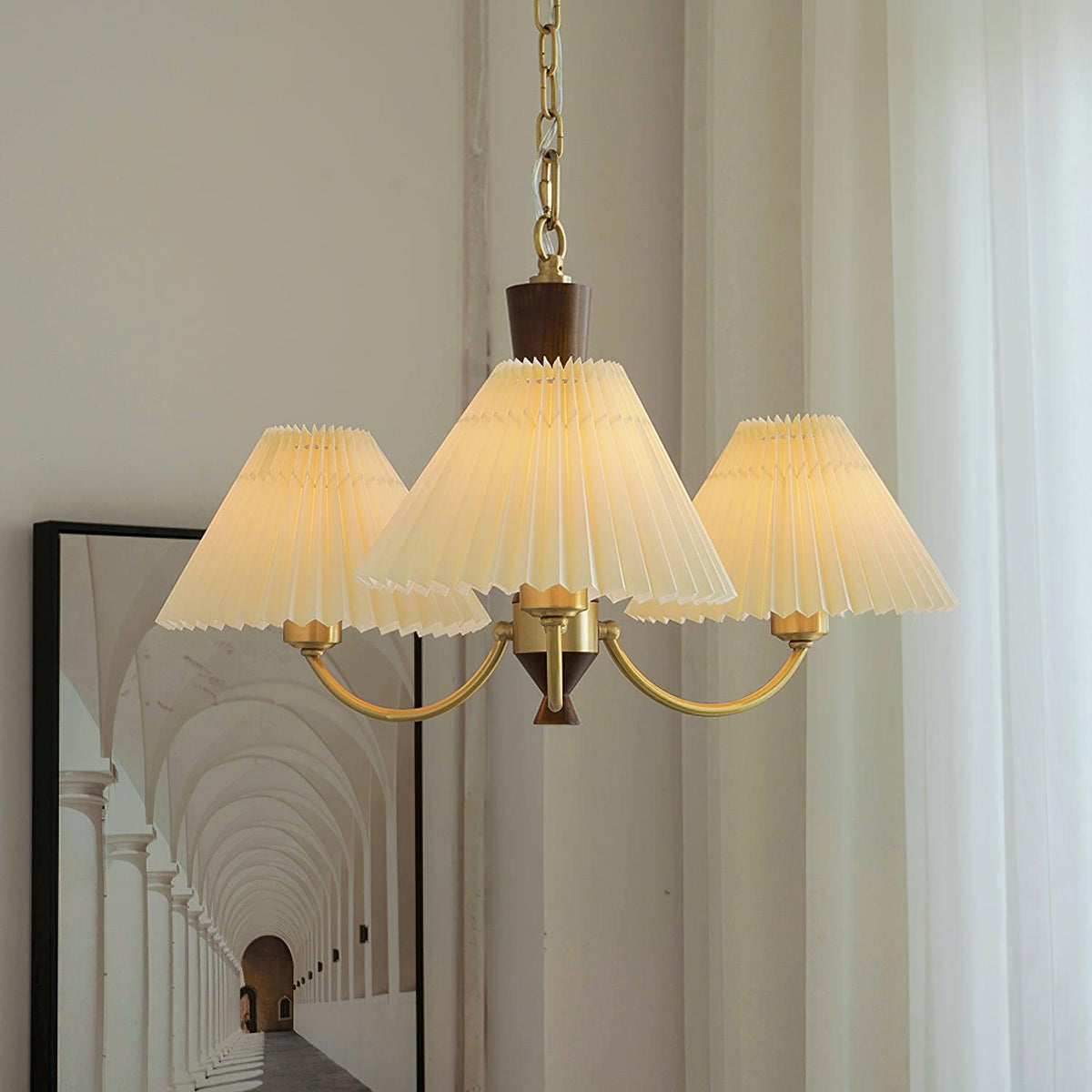 Lustre Primevère en noyer et laiton – vue 16