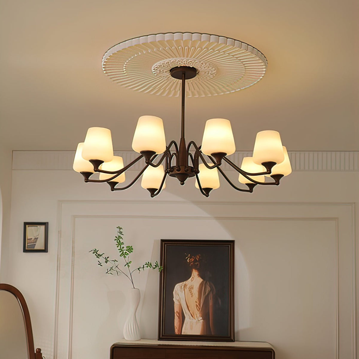 Lustre Rosace en verre et métal – vue 29