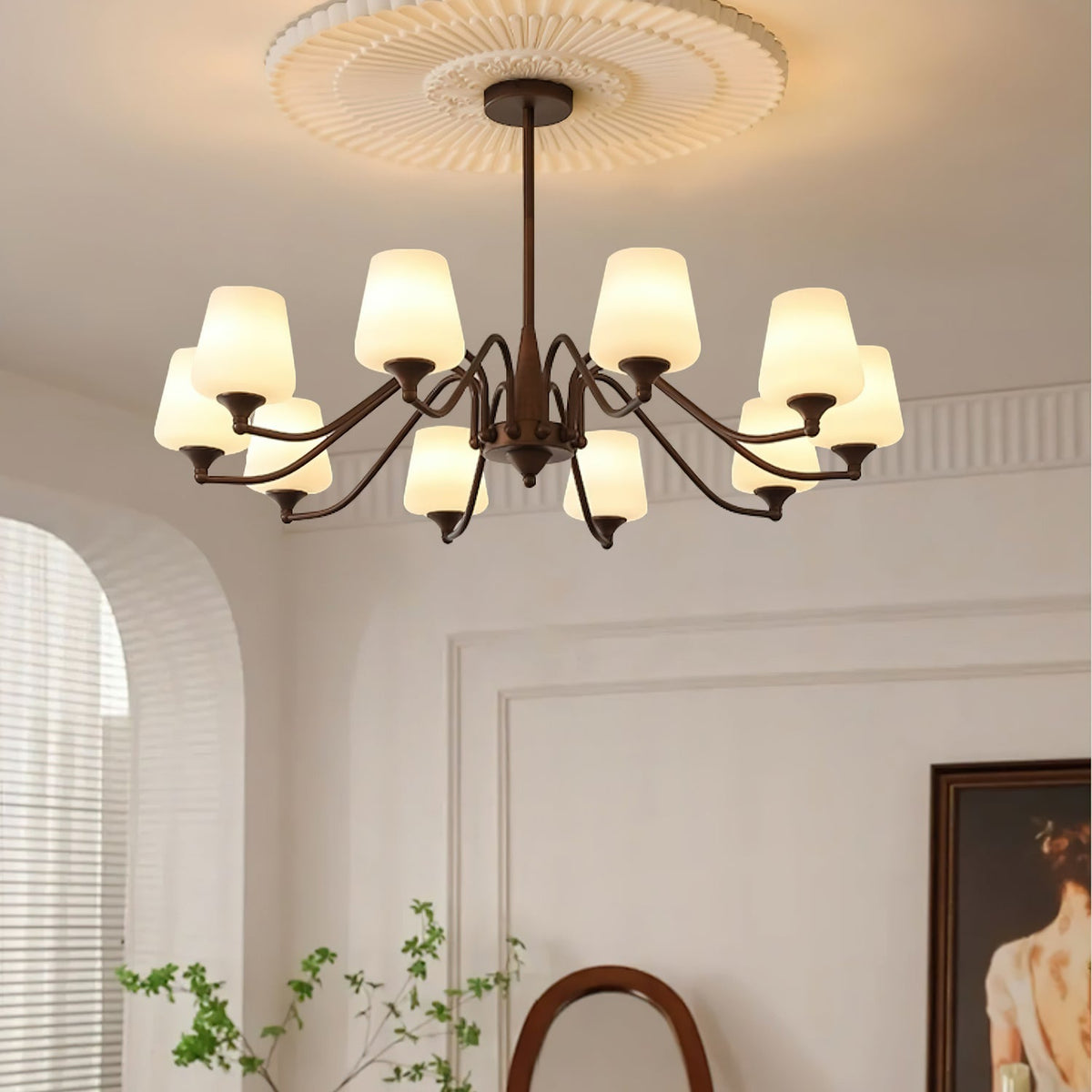 Lustre Rosace en verre et métal – vue 13