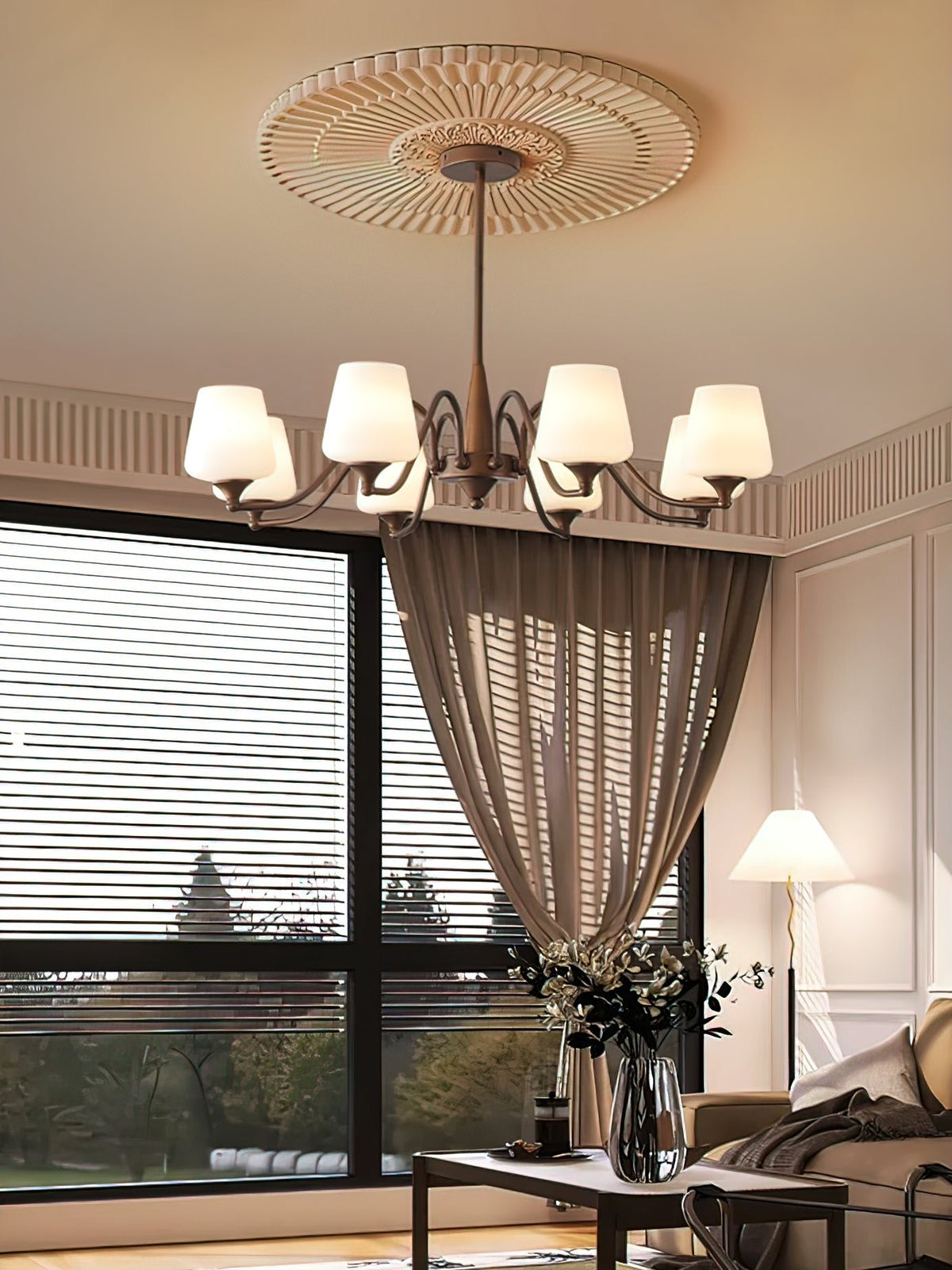 Lustre Rosace en verre et métal – vue 21