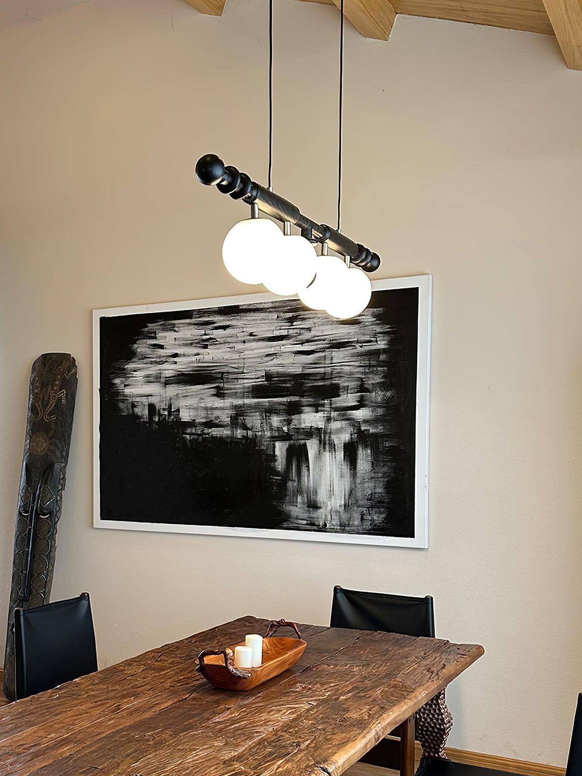 Lustre Clairon en verre et noyer – vue 2