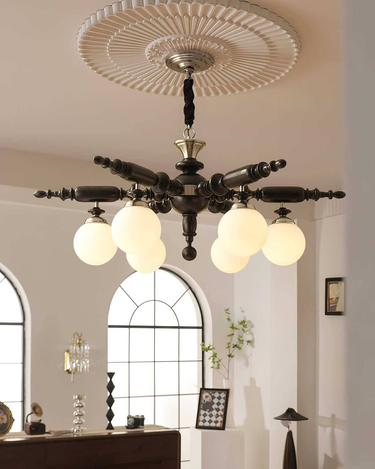 Lustre Rosalie en verre et bois – vue 10
