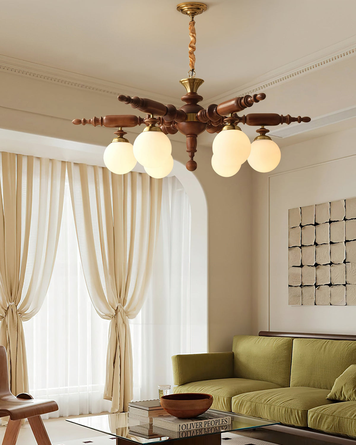 Lustre Rosalie en verre et bois – vue 11