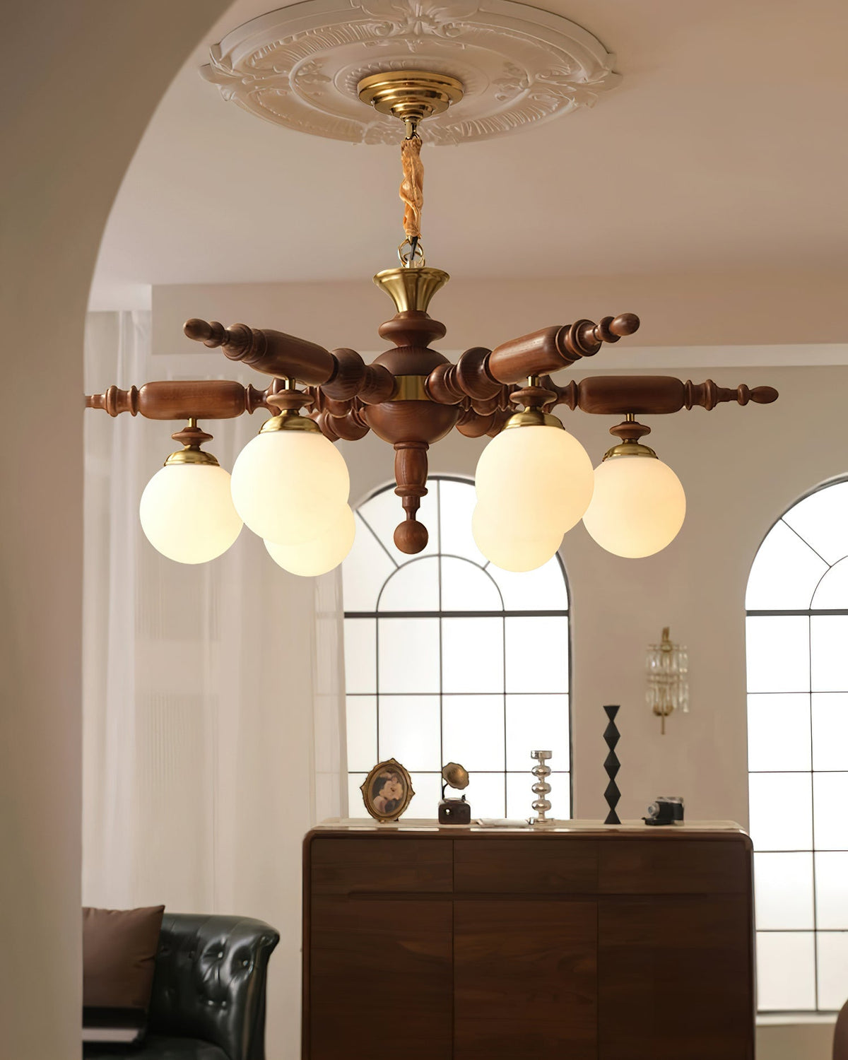 Lustre Rosalie en verre et bois – vue 12