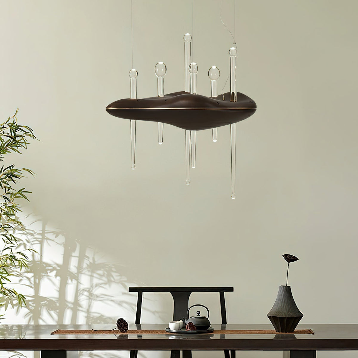 Lustre Onde en verre et chêne – vue 21