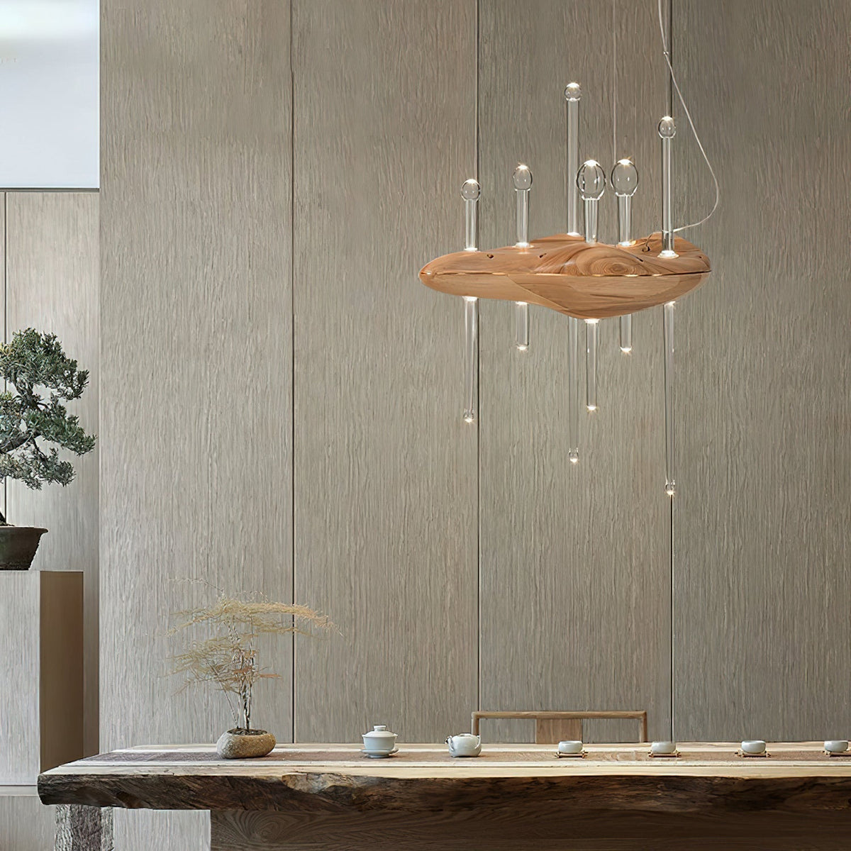 Lustre Onde en verre et chêne – vue 16