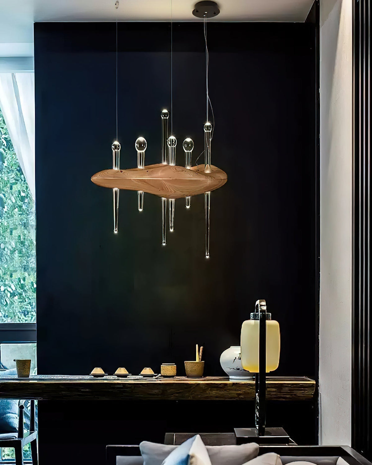 Lustre Onde en verre et chêne – vue 27