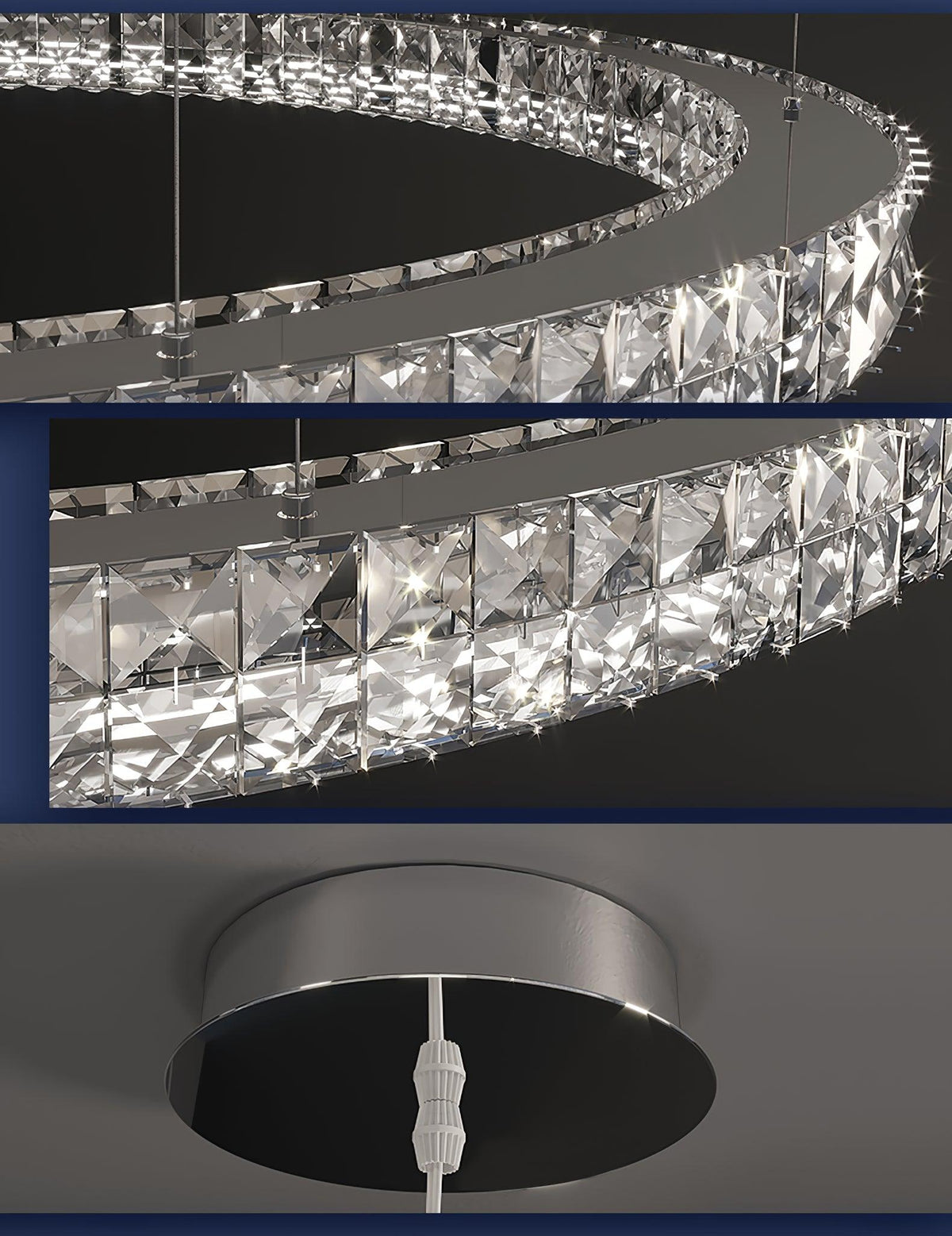 Lustre Noirmoutier en cristal et métal – vue 19