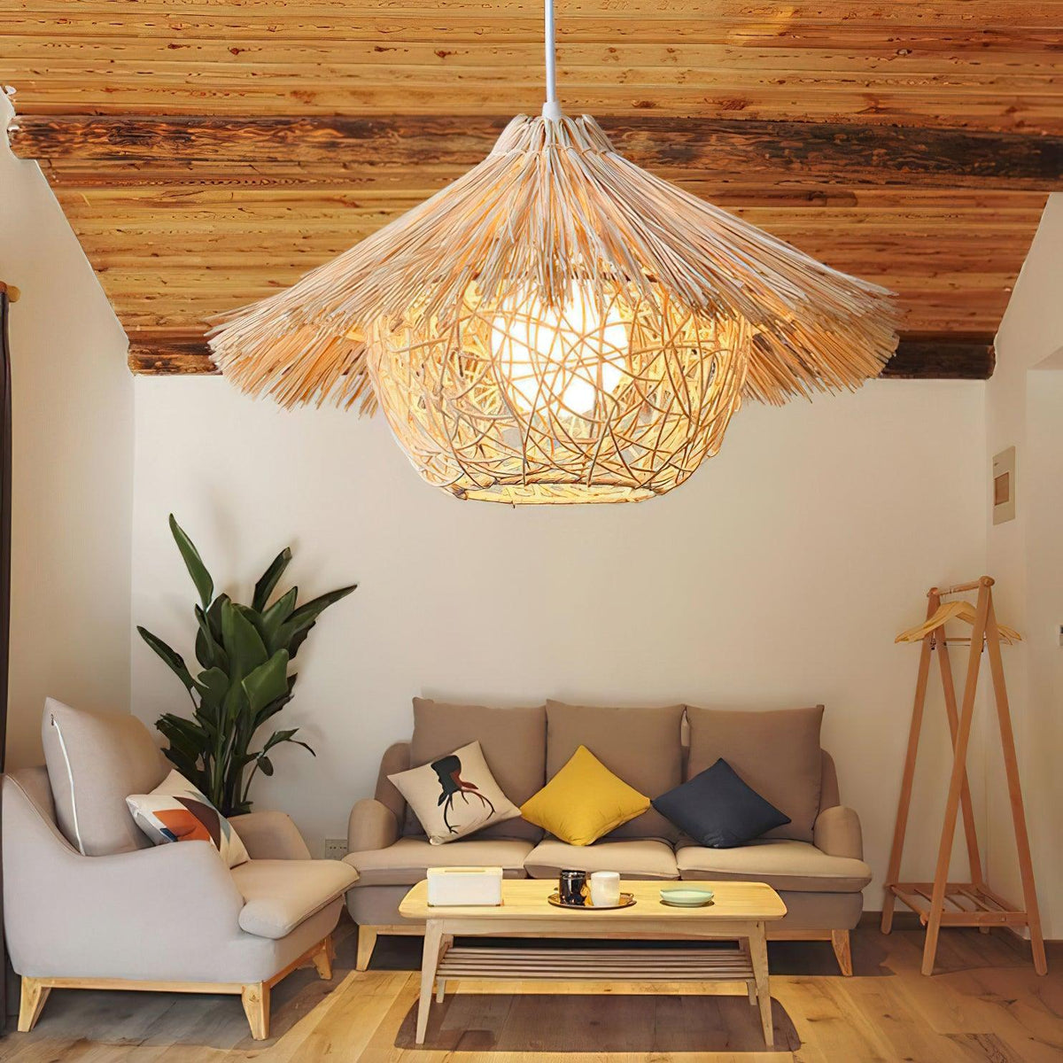Suspension Gentiane en rotin et fer – vue 3