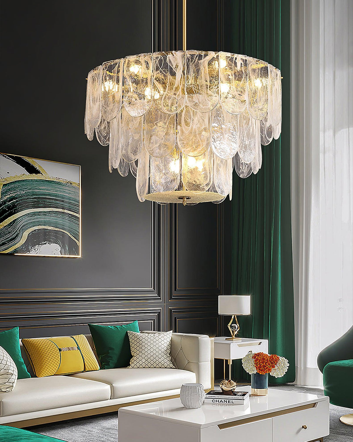 Lustre Camargue en verre et fer – vue 18