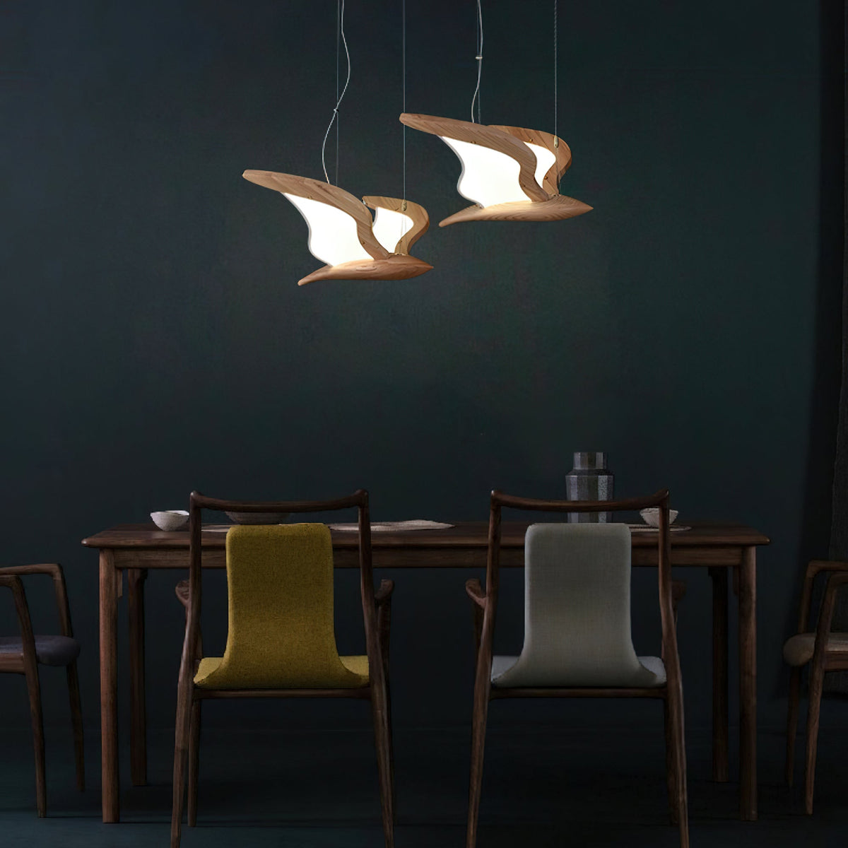 Lustre Mélusine en bois et métal – vue 3