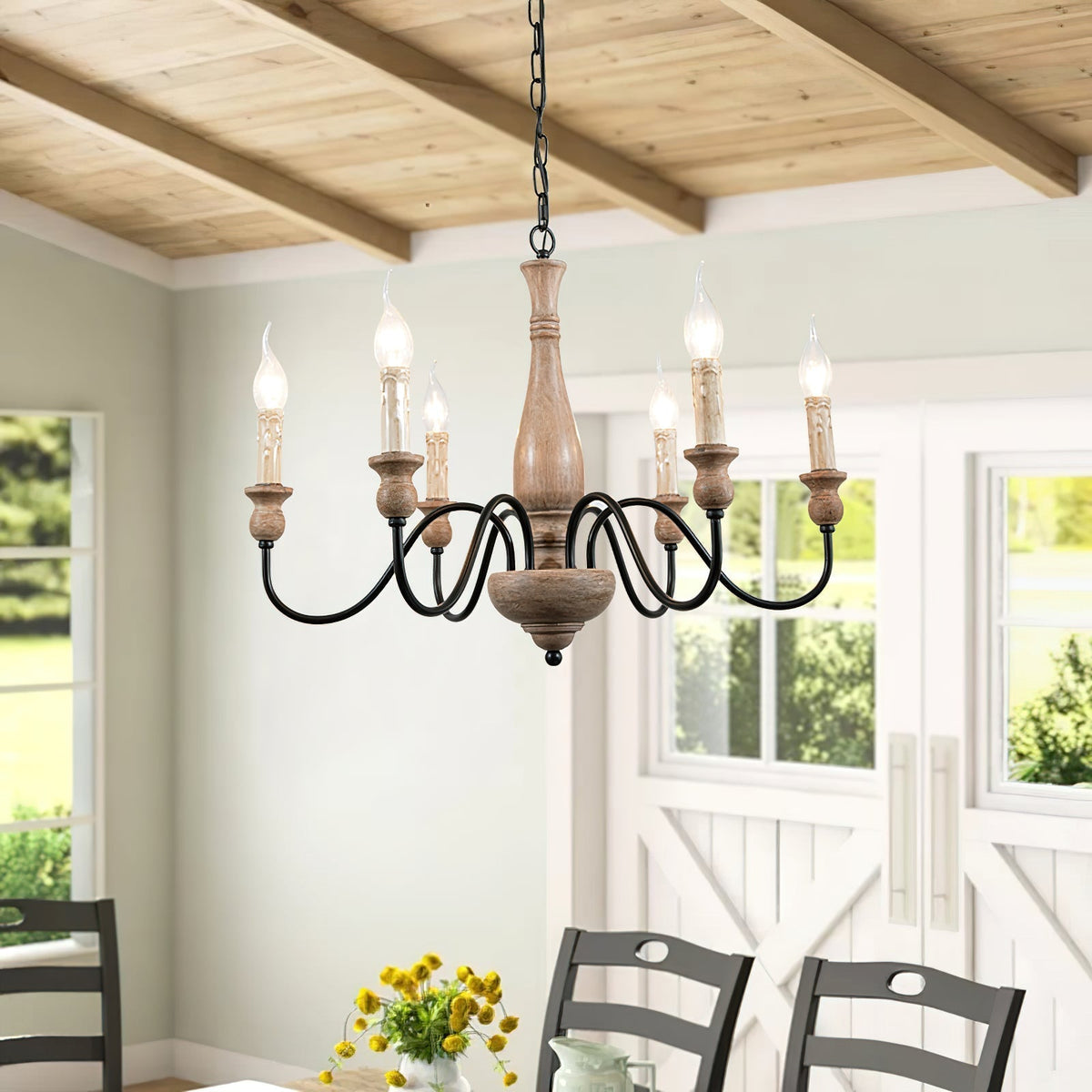 Lustre Bocage en bois et métal – vue 17