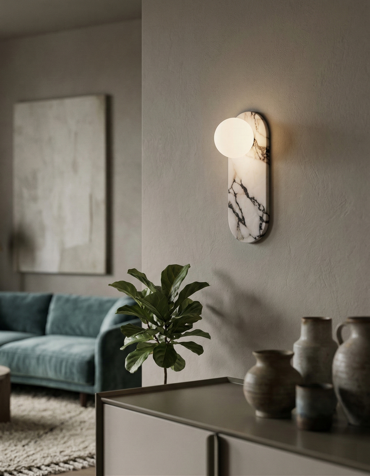 Applique Murale Sicile en marbre et verre opalin – vue 4