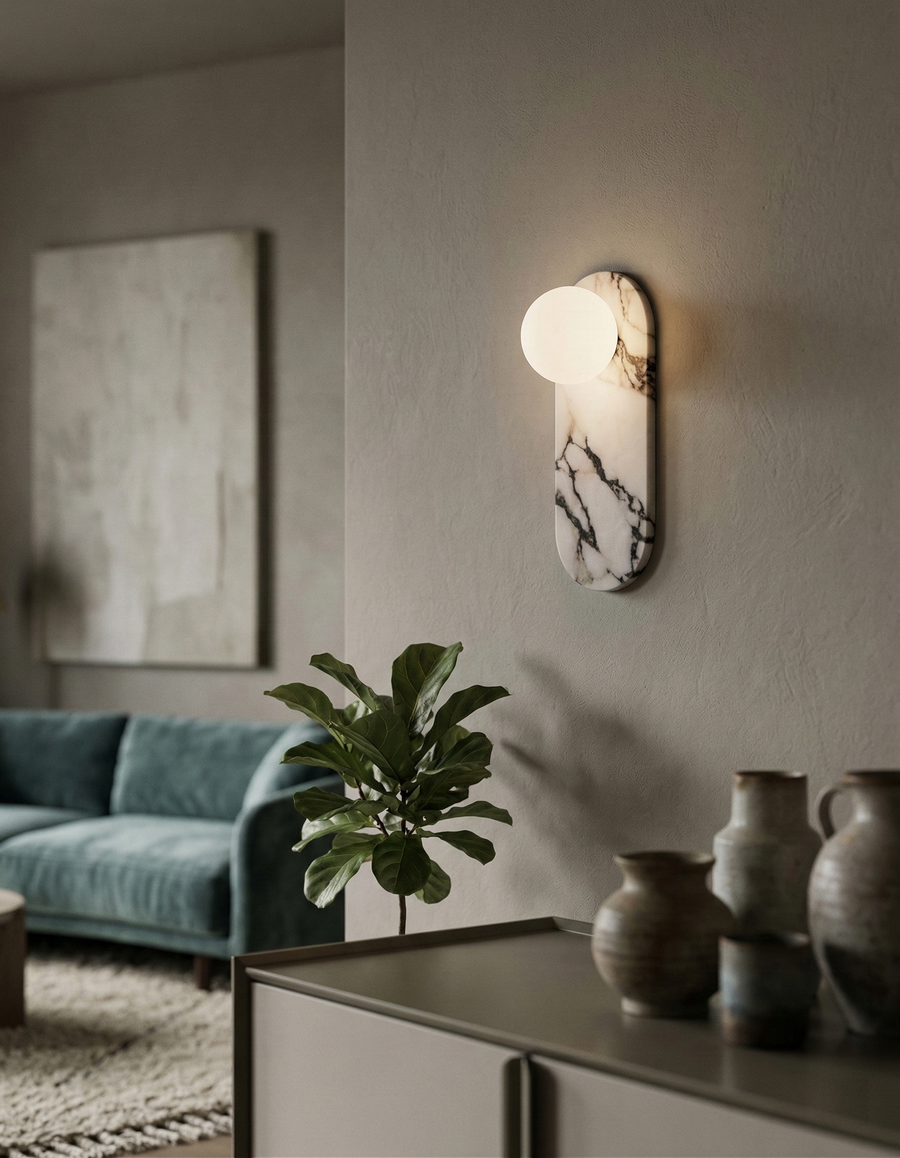 Applique Murale Sicile en marbre et verre opalin – vue 4